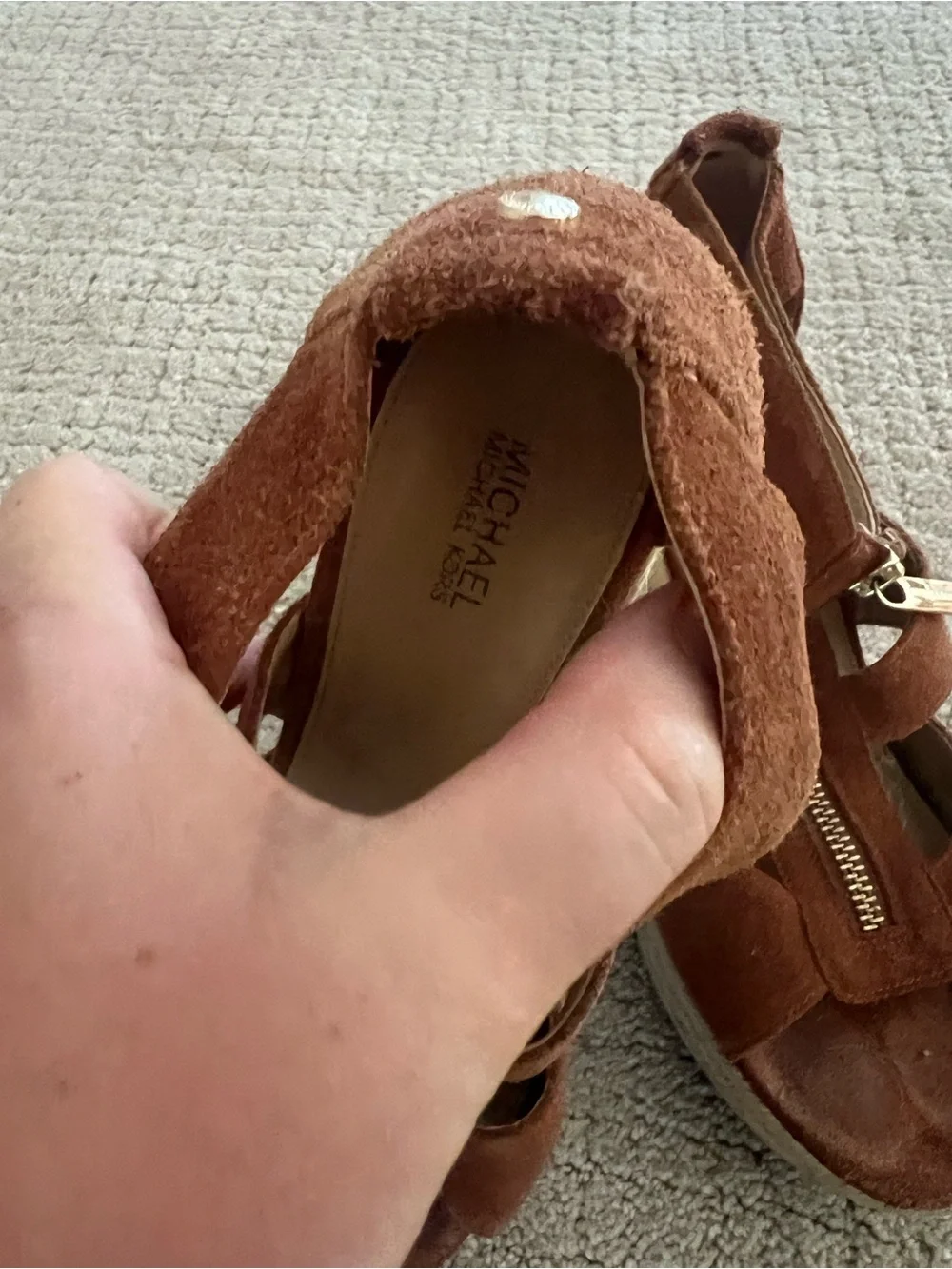 Michael Kors Rust Brown Suede Zip Espadrille Wedges